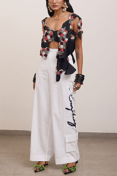 White typographic cotton pants