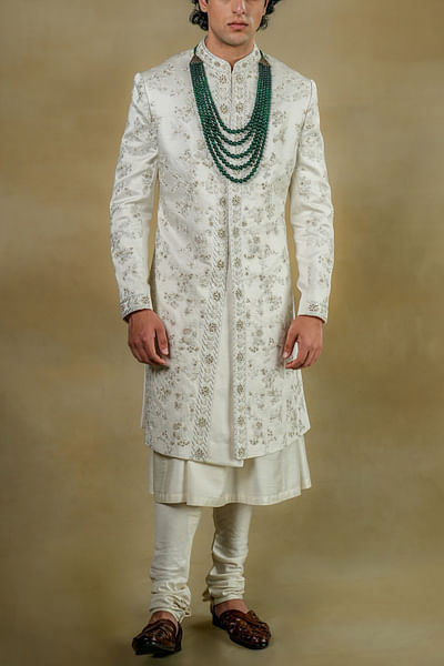 White zari embroidery sherwani set