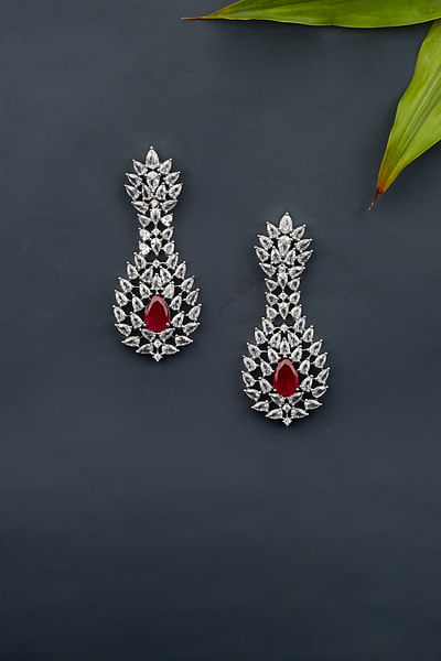 White zircon and ruby stone earrings
