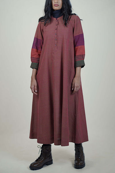 Wine A-line cotton dress