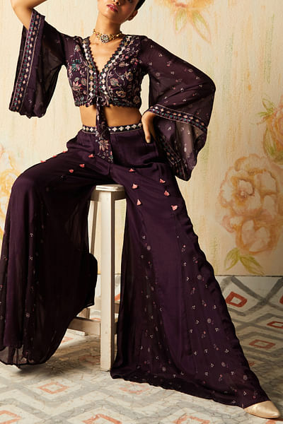 Wine floral printed co-ords