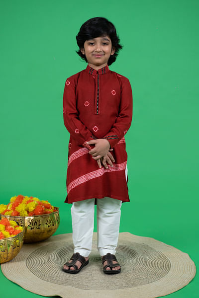 Wine tie-dye print kurta set