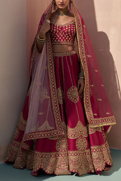 Wine zardozi embroidery lehenga set