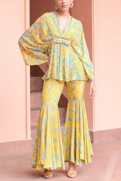 Yellow and baby blue floral print co-ords