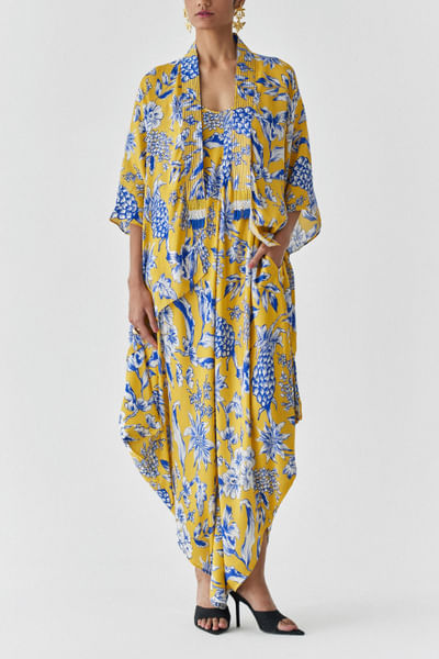 Yellow and blue pineapple print cape