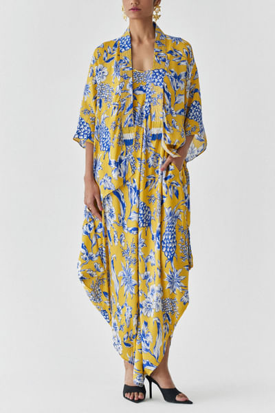 Yellow and blue pineapple print cape set