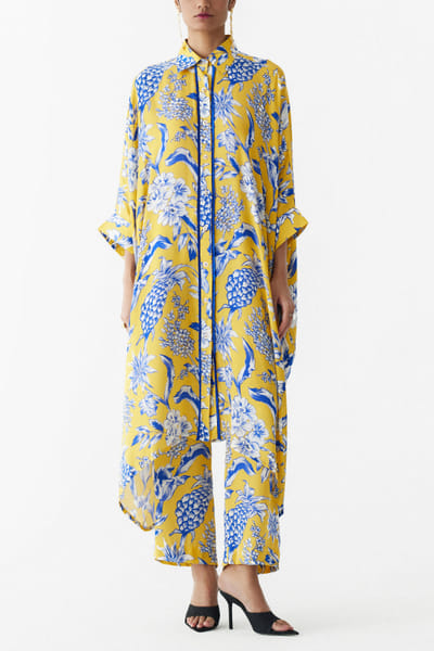 Studio Rigu Yellow and blue pineapple print tunic set STROCT2304