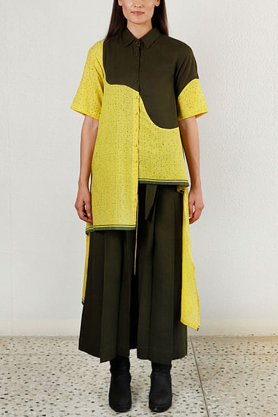 Yellow and olive shirt and pant set