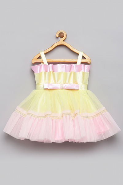 Yellow and pink 3D pleated dress