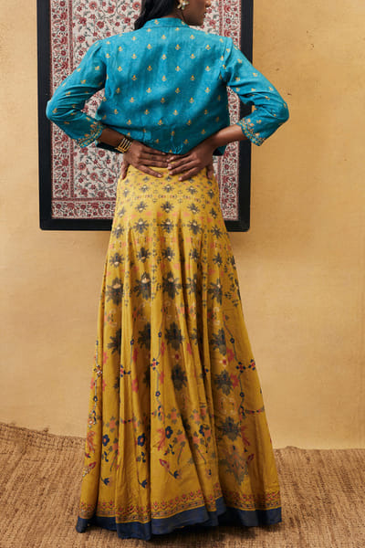 Soup by Sougat Paul Yellow and turquoise embellished lehenga set SSPJANDP22306