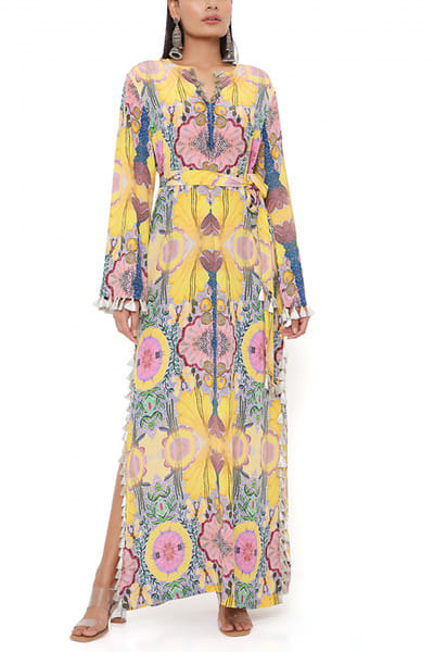 Yellow artsy print kaftan