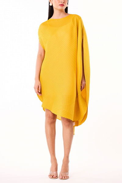 Yellow asymmetric draped dress