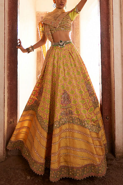 Yellow bandhani banarasi lehenga set