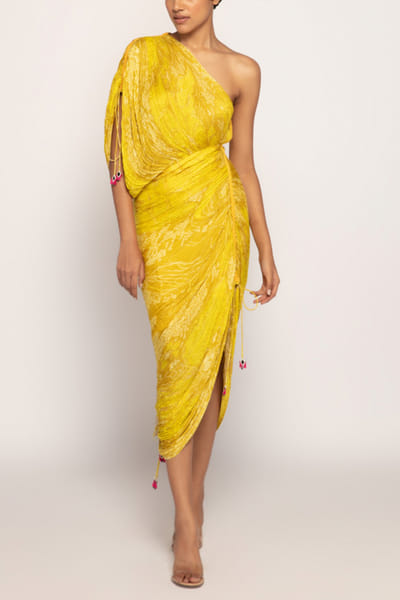 Saaksha & Kinni Yellow bandhani print draped saree dress SKKSEP23D133