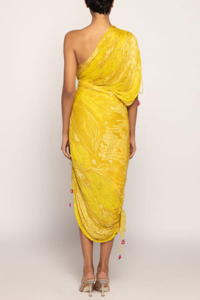 Saaksha & Kinni Yellow bandhani print draped saree dress SKKSEP23D133