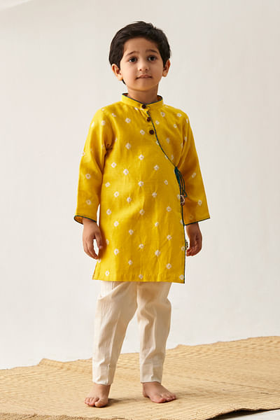 Yellow bandhani print kurta set