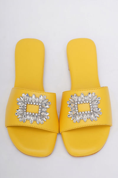 Yellow brooch embellished flats