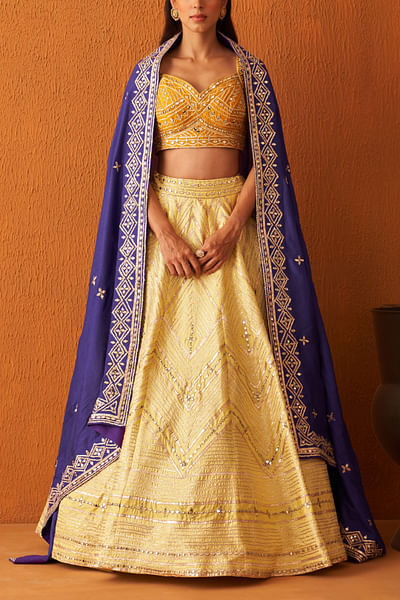 Yellow chevron gota embroidery lehenga set