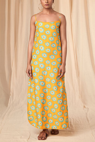 Yellow daisy print slip dress