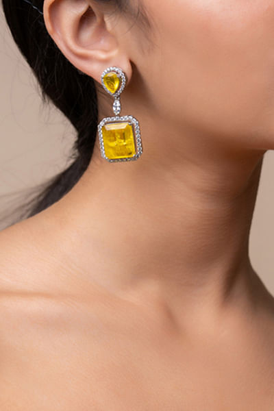 Yellow embellished doublet earrings