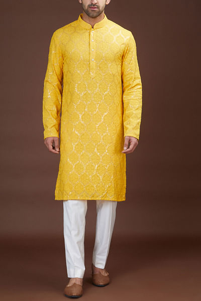 Yellow embellished kurta