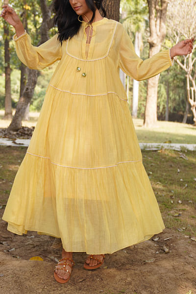 Yellow embroidered dress set