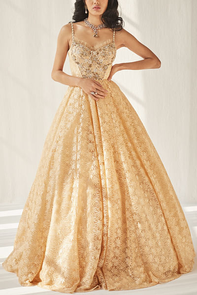 Yellow embroidered gown