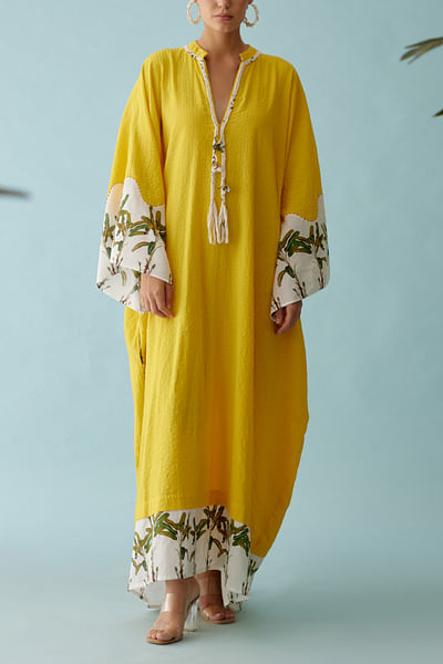 Yellow embroidered kaftan dress