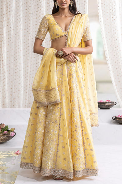 Yellow embroidered lehenga set