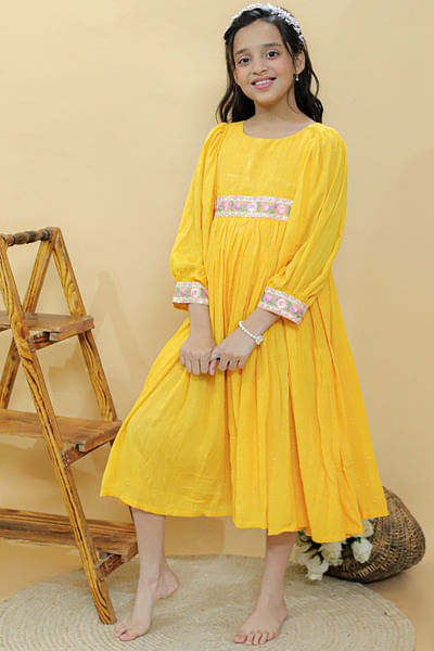 Yellow embroidered long dress
