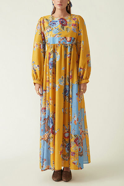 Yellow floral cupro cotton dress