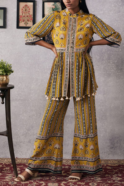 Yellow floral printed kurta set