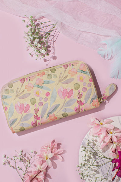 Yellow floral printed wallet
