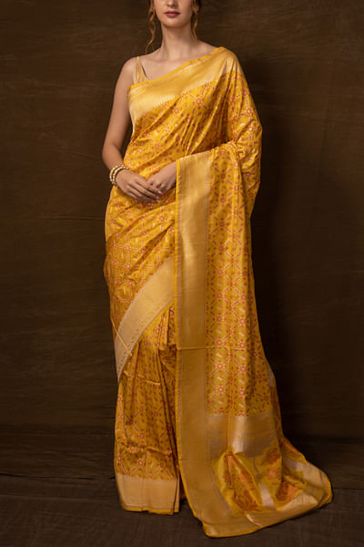 Yellow handwoven banarasi pure silk sari
