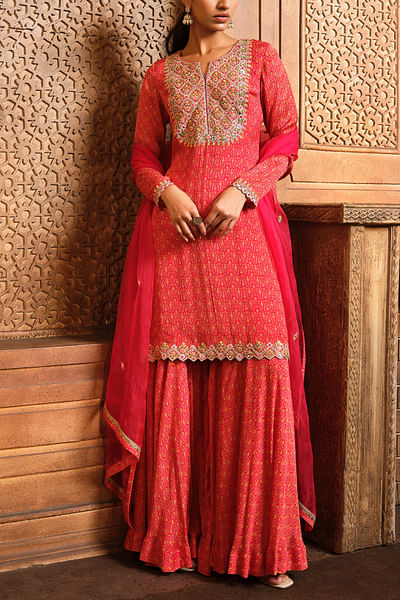 Yellow ikkat print kurta sharara set