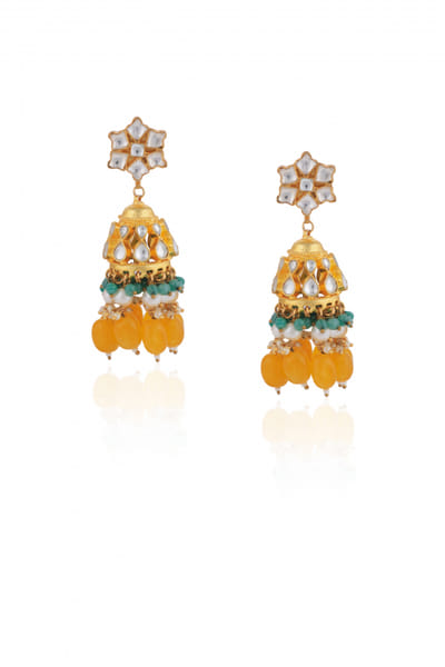 Yellow jadau jadtar jhumkas