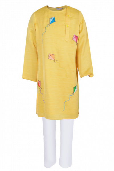 Yellow kite embroidered kurta set