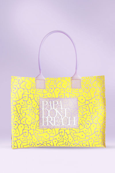 Yellow letter print tote bag