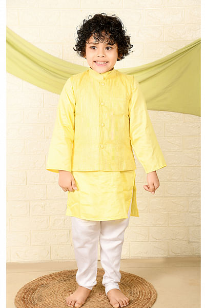 Yellow lurex cotton jacket kurta set