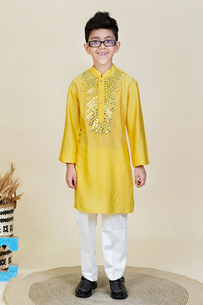 Yellow mirror embellished kurta set