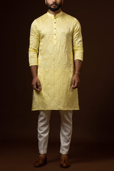 Yellow mirror embellished kurta set