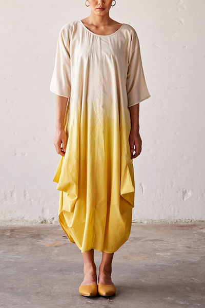 Yellow ombre draped dress