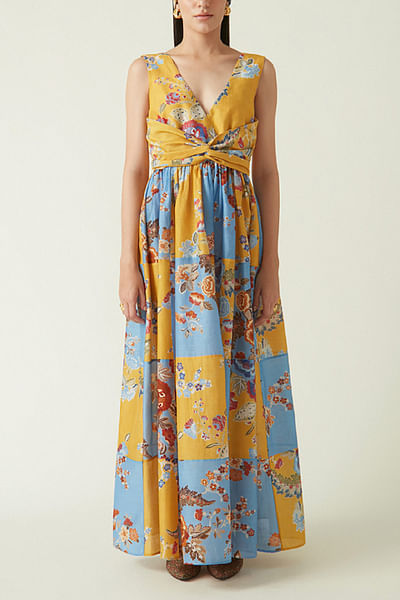 Yellow patchwork print long dress
