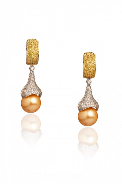 Yellow pearl and cubic zirconia earrings