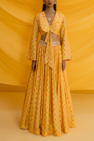 Yellow printed lehenga set