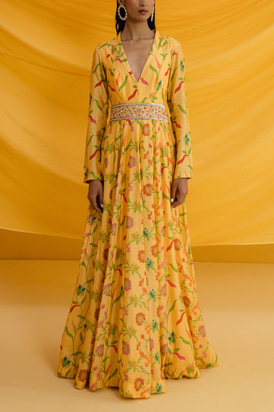 Yellow printed maxi dress