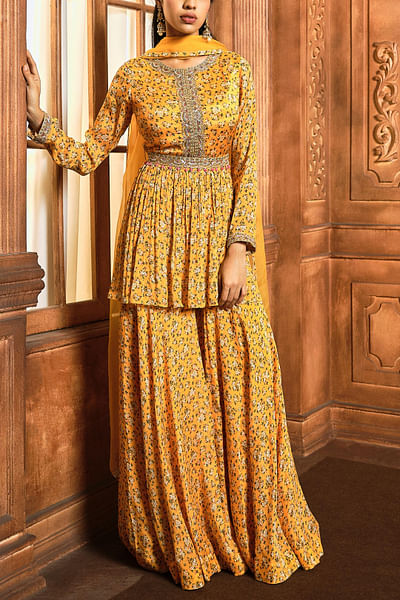 Yellow printed sharara set