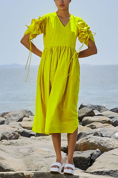 Yellow ruffle sleeve dress