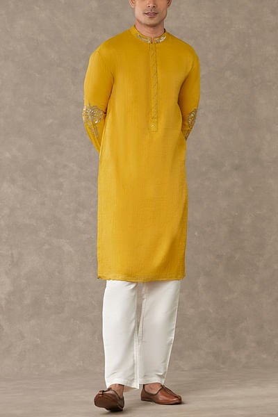 Yellow sequin motif kurta set