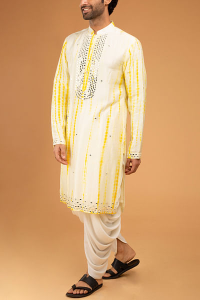 Yellow tie-dye and mirror kurta set